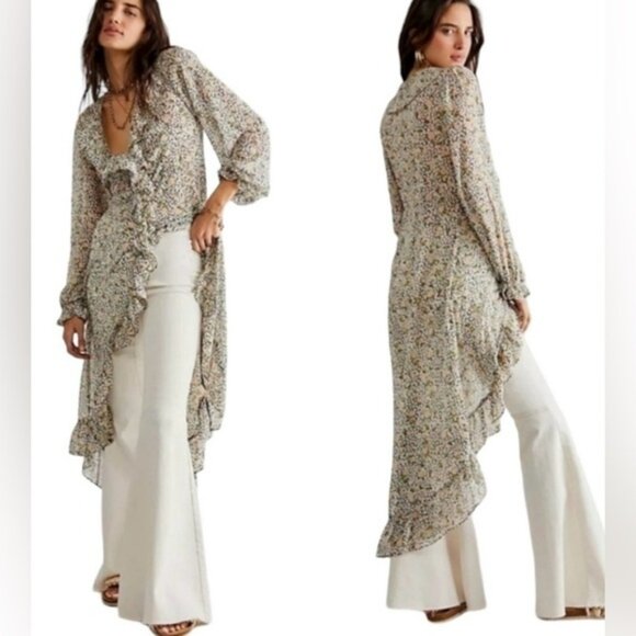 NWT Free People S Gigi Printed Maxi in Antique Combo New Floral Button Down $198 - Picture 5 of 10